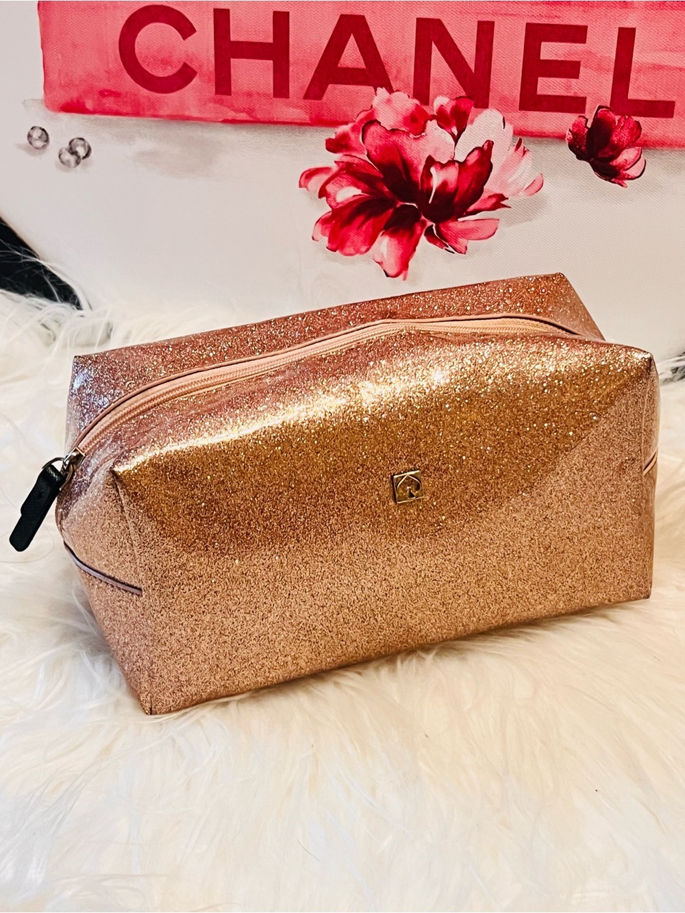 kate spade Rose Gold Glitter Cosmetic bag